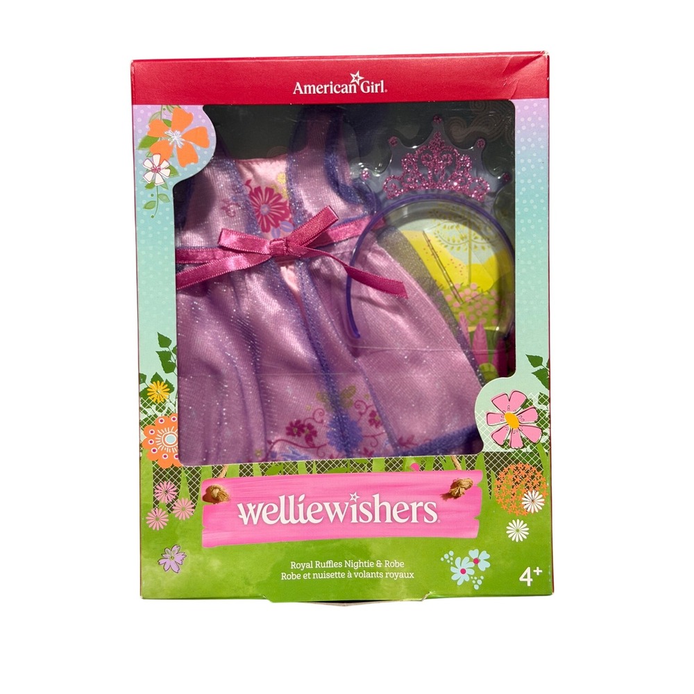 American Girl WellieWishers Royal Ruffles Nightie & Robe 14.5" Doll Purple NEW